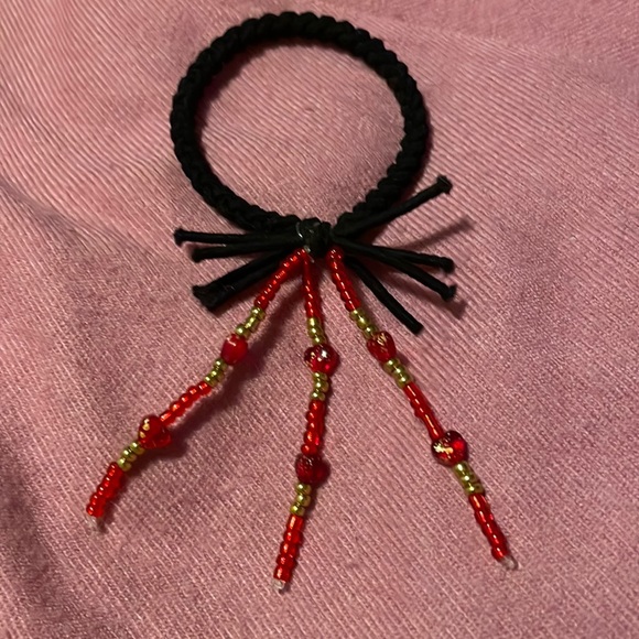 Clementine Lane 1979 Other - Original Hair Elastic Enhanced w Gold & Red Glass Beads & Glass Hearts